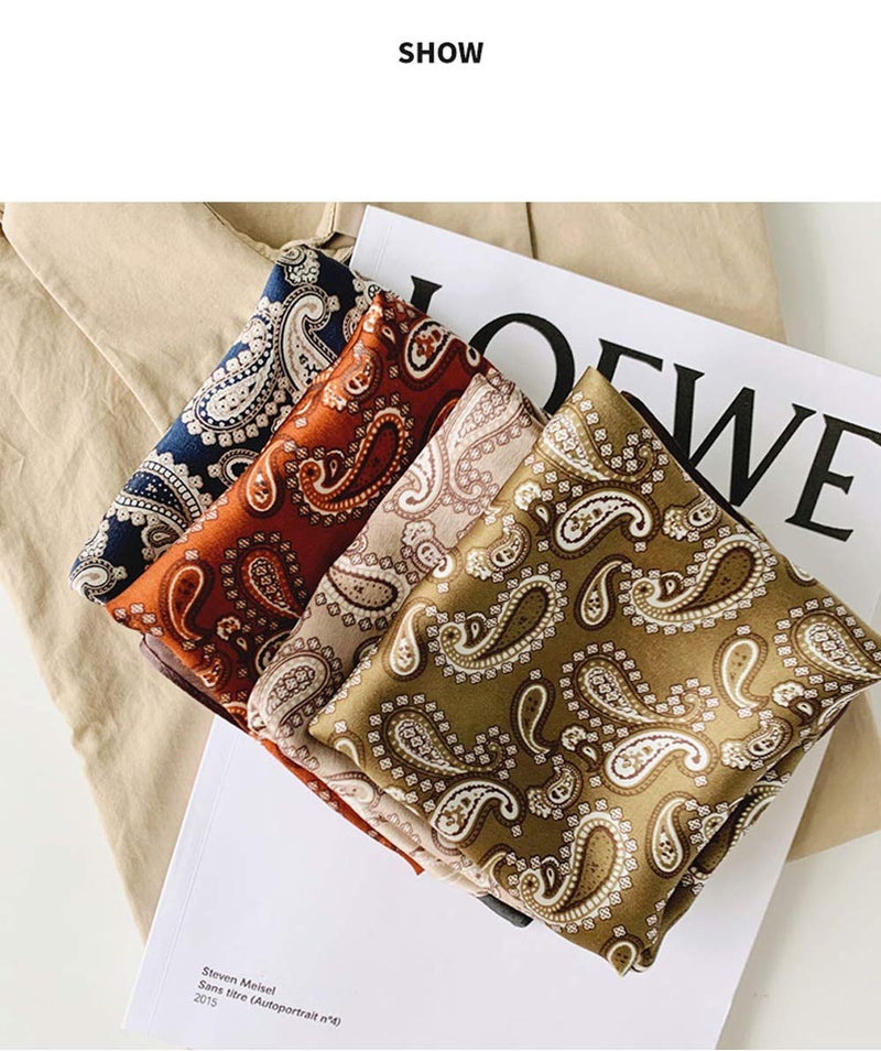 MEISEE Pure Natural Mulberry Silk Scarfs Women Small Square Scarf 21" x 21" Breathable Lightweight Neckerchief Printed Headscarf (A20 Khaki) - Image 5